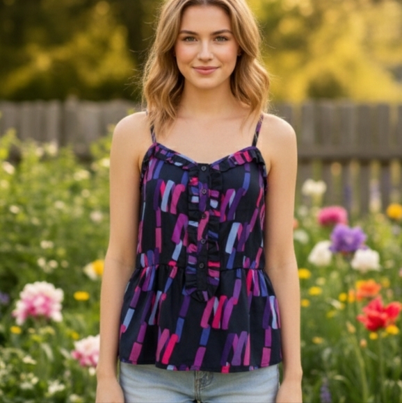 Marc Jacobs Black and Purple Patterned Tank Top Size 6 - Picture 1 of 13